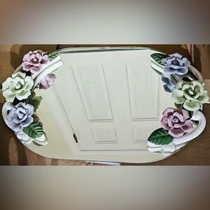 Floral Vanity Tray with Ceramic Pastel Roses